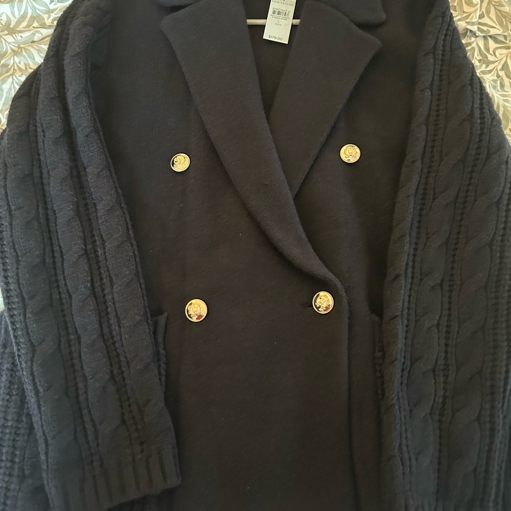 Ann Taylor Elegant Black Cardigan with Gold Accents brand new